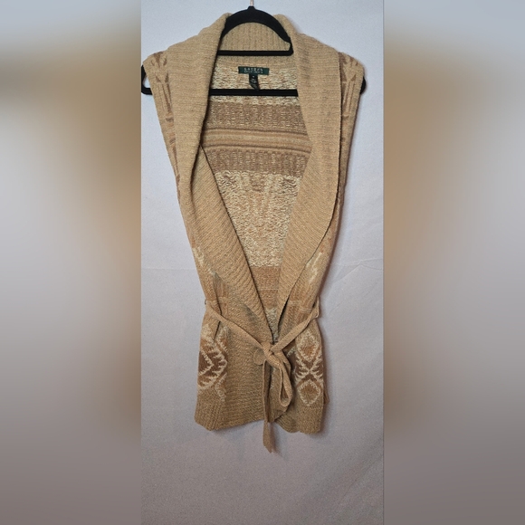 Lauren Ralph Lauren Women's Medium Silk Linen Knit Long Aztec Tie Sweater Vest - Picture 2 of 5